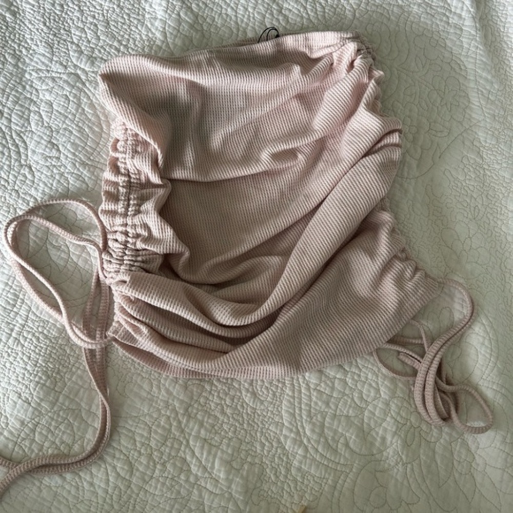 Cream Ruched Knit Skirt